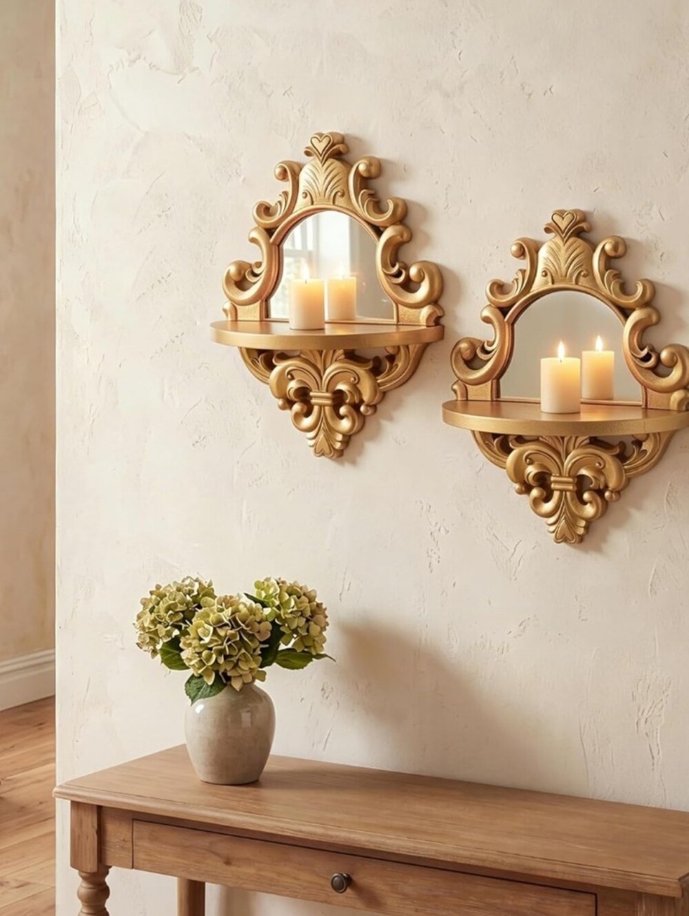 Ornate Gold Wall Mirror Shelf - Decorative Home Accent